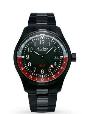 Alpina Black & Red GMT Men's Startimer Pilot Quartz Black Dial Watch